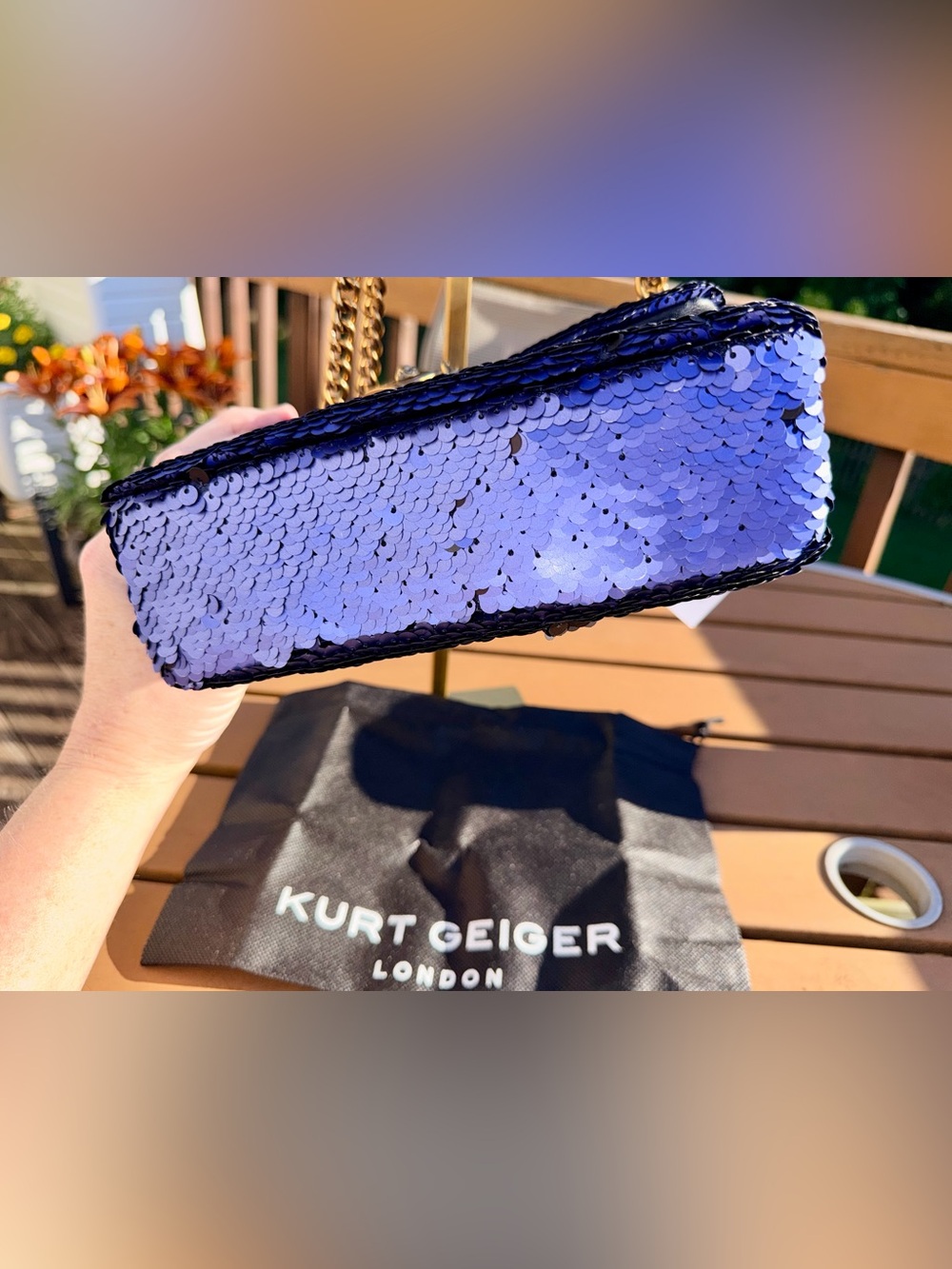 Kurt Geiger London Sequin Mini Brixton Crossbody in Periwinkle/Purple w Dustbag - Picture 8 of 11